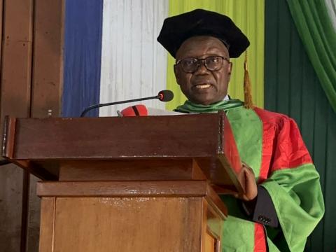 Kanja Sesay accepting his honorary degree conferment