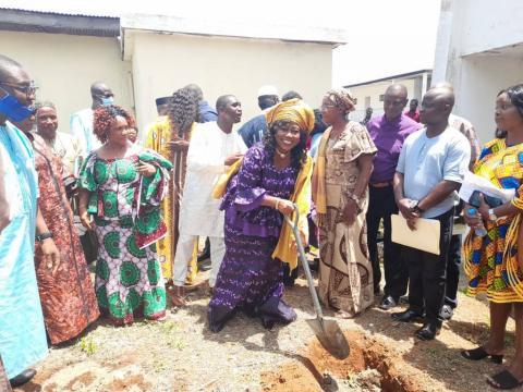 Minister Pratt turning sod for the construction project. Minister Pratt turning sod for the construction project.