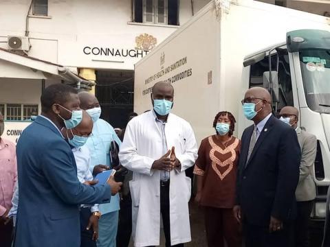 Health minister engages responders in front of Connaught Hosiptal
