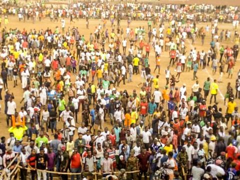 A pitch invasion during the match