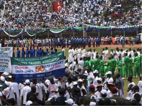 Petty traders at the National Stadium on the country's diamond jubilee